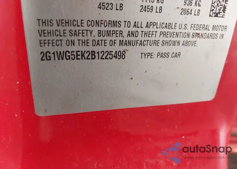 2011 Chevrolet Impala Lt z USA, uszkodzony, nr VIN 2G1WG5EK2B1225498